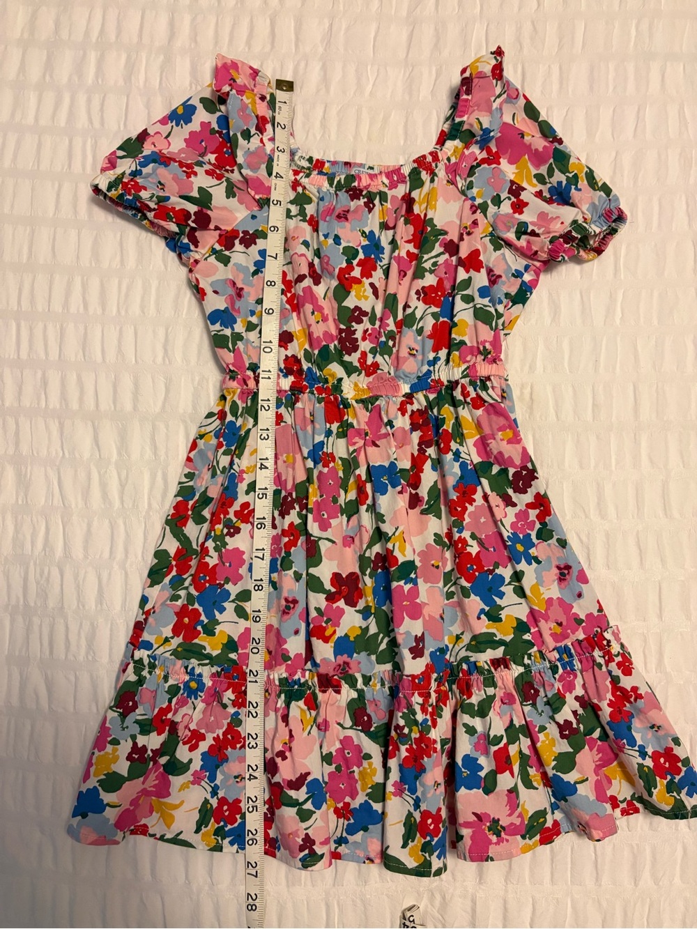 Crewcuts Pink Floral Puff-Sleeve Dress with Multicolor Print